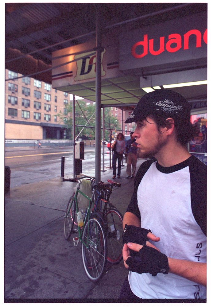 Rider in front of Duane Reade