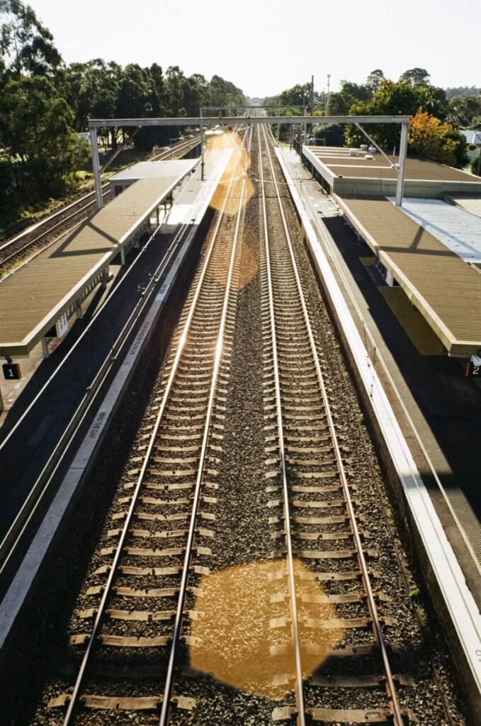 An overhead shot of train tracks