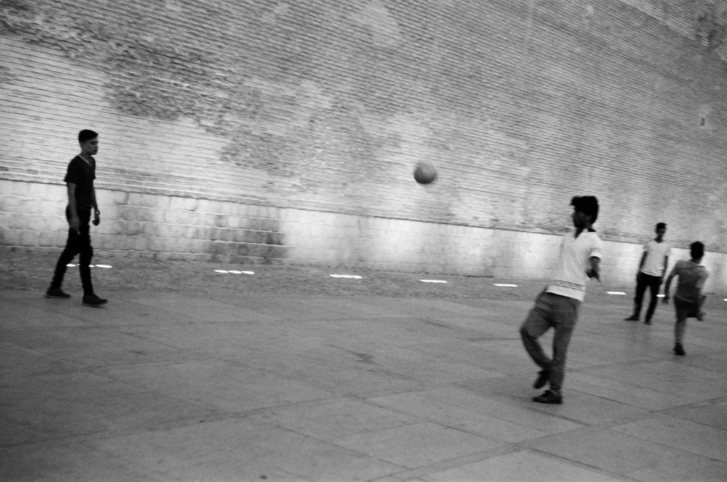 Football outside the citadel in downtown Shiraz.