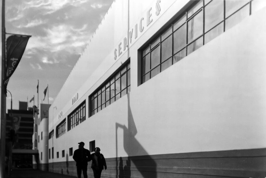 Art Deco facade of New Zealand Railways Road Services bus terminal and garage now converted to museum space