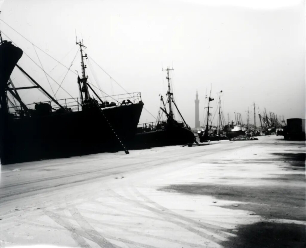 Pinhole image of Grimsby fish dock taken at Christmas when all trawlers in port.