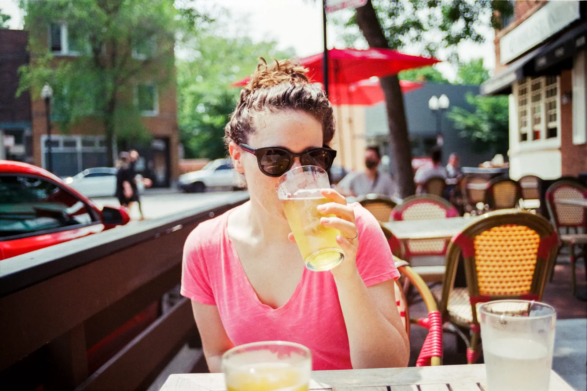 Enjoying a pint on the patio.