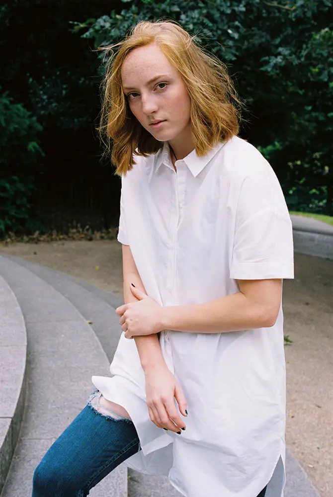 Portrait of young woman photographed with Contax T2