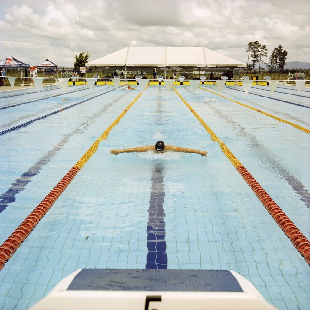 1 Butterflier at the Queensland Masters Swimming championships in Mackay, March 2023. Portra 400, F11, 1/500.