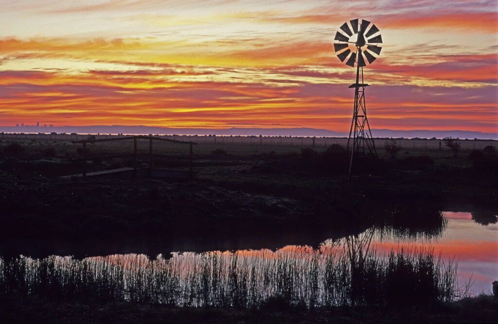 1 Sunrise at Point Cook, on the northern fringe of Port Philip Bay, Wathaurong Country. Melbourne’s central business district is visible on the horizon, left of frame.