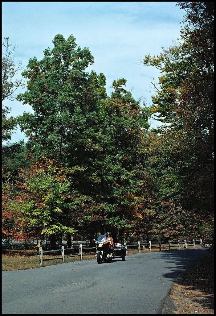 Bill and Marie on motorcycle leaving Bull run State Park
