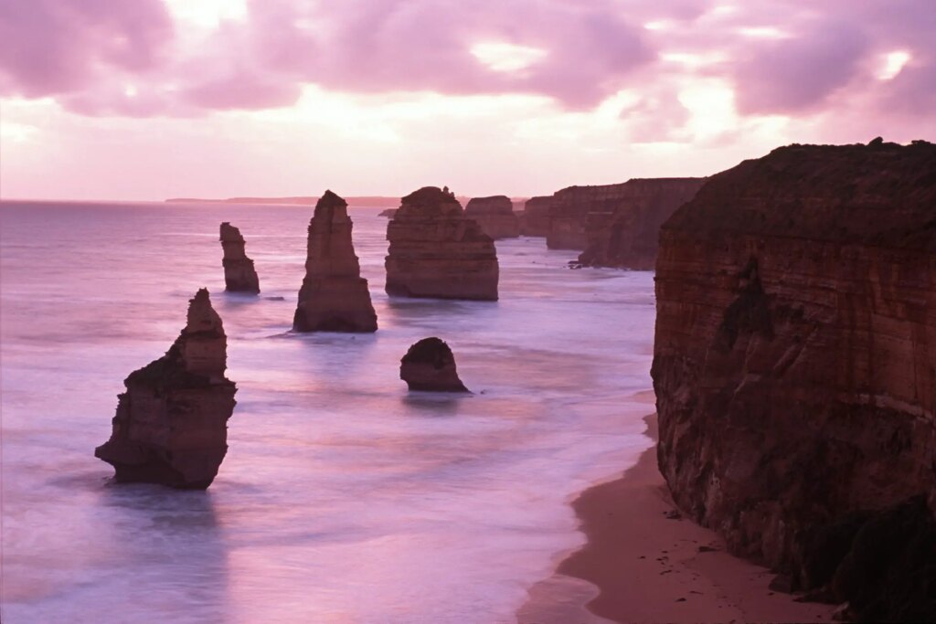 10 The ‘Twelve Apostles’, Port Campbell, on Giraiwurung Country. At least one of the stacks in this image has collapsed since 1990. A vertical crop of this image was used for the cover of the 4th edition of Lonely Planet’s guide to Victoria. Nikon F2AS, Ai-s Nikkor 50mm F1.4.