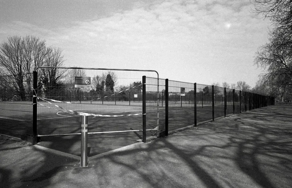 Empty pitch Covid-19 Voigtlander Bessa L North London