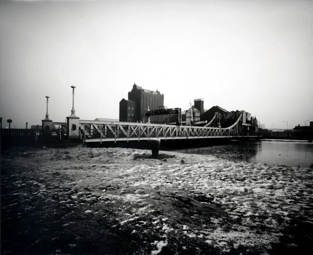 Pinhole image of lifting bridge once used to allow ships closer to town centre.