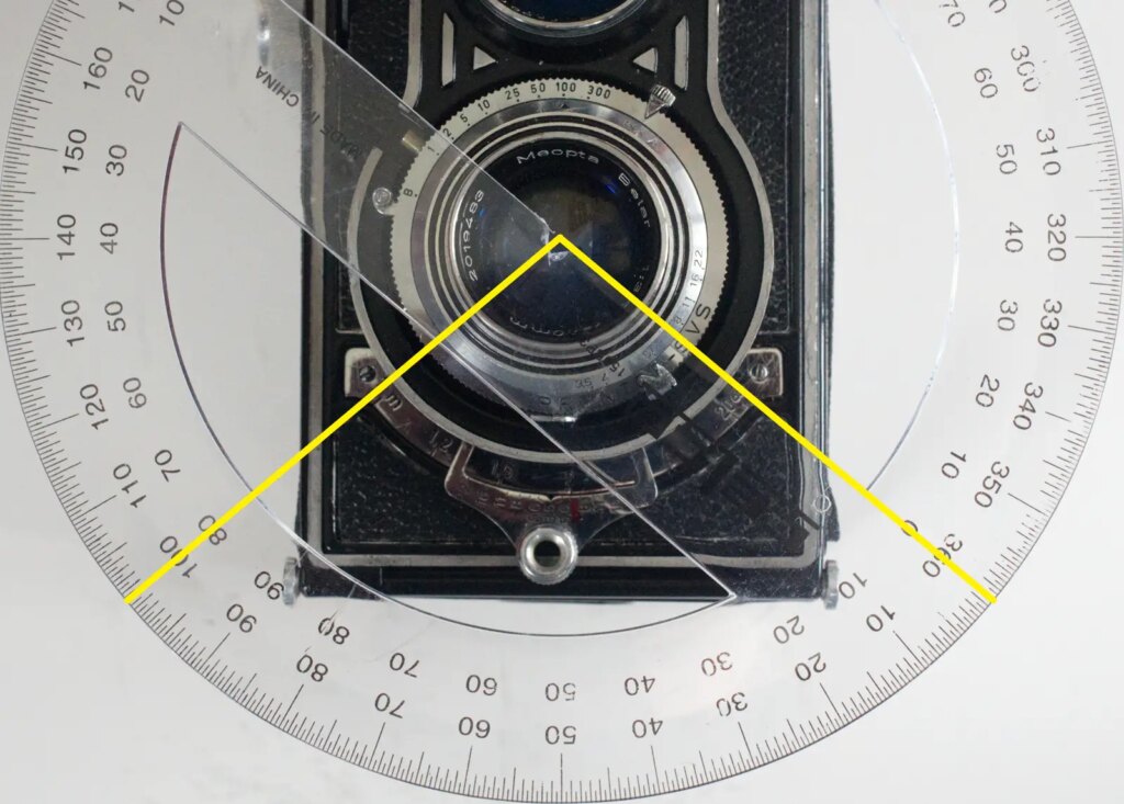 Estimating rotation angle with protractor (lines added digitally).