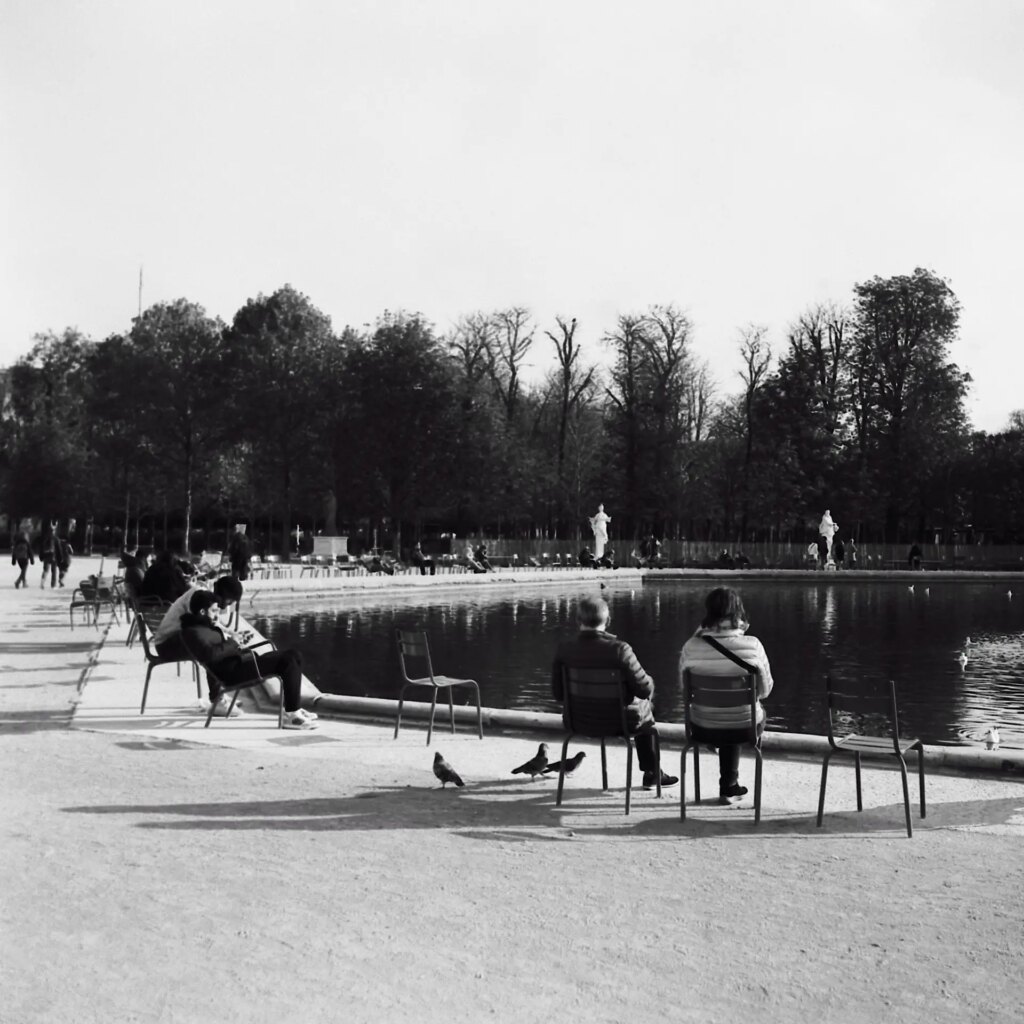 Paris streets and buildings on black and white medium format film