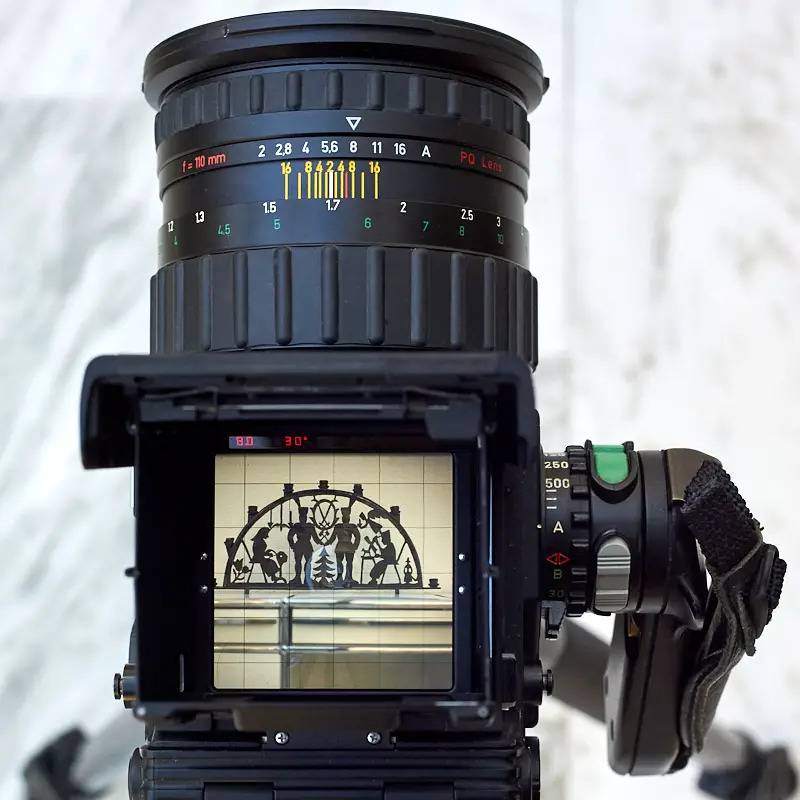The f/2 110mm Zeiss Planar mounted