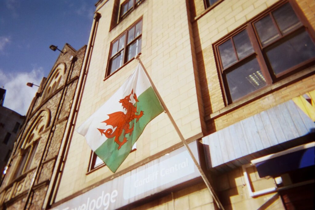 welsh flag on a tall building