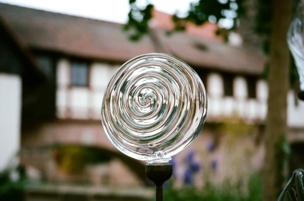 swirling glass garden art