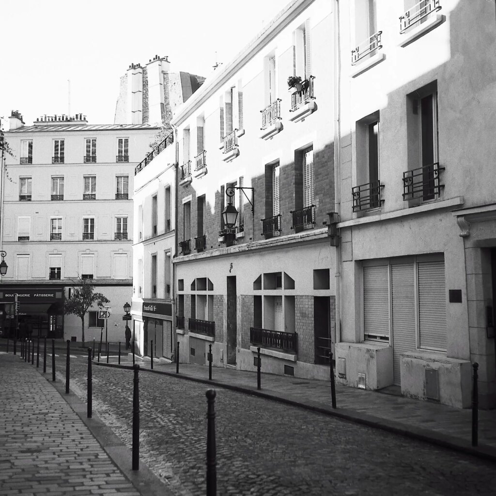 Paris streets and buildings on black and white medium format film