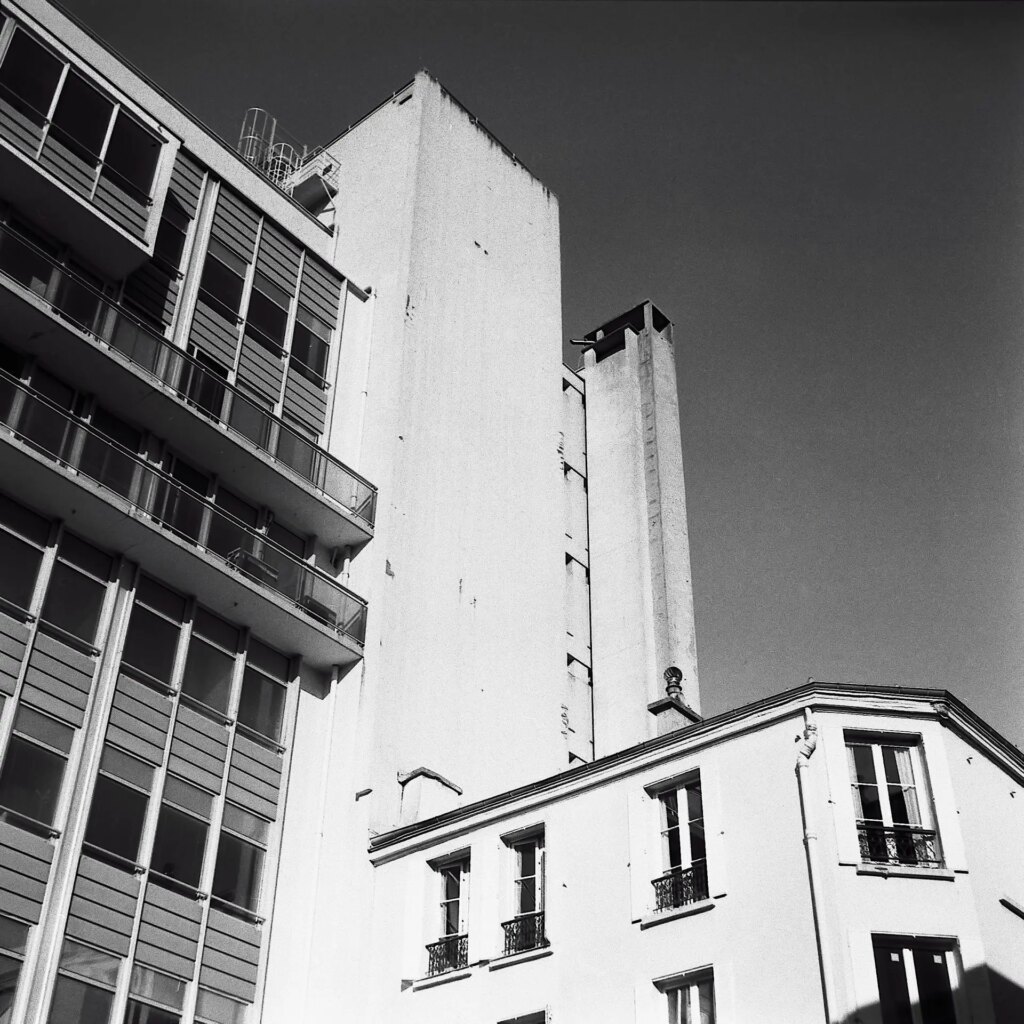 Paris streets and buildings on black and white medium format film