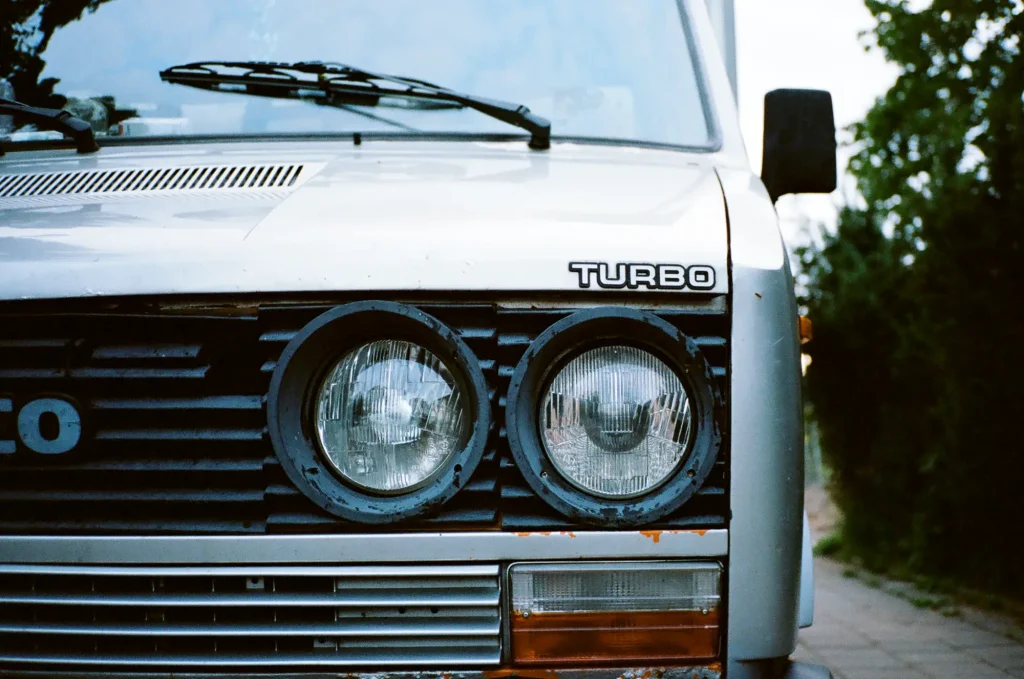 close up detail of van headlights 