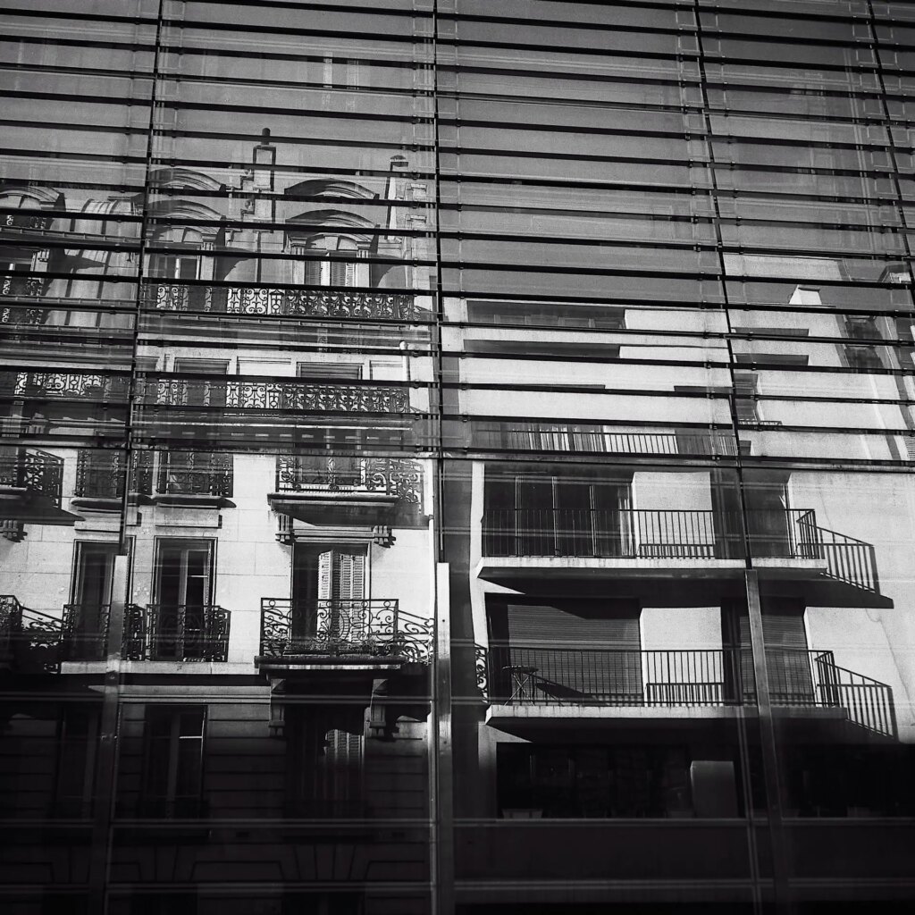 Paris streets and buildings on black and white medium format film