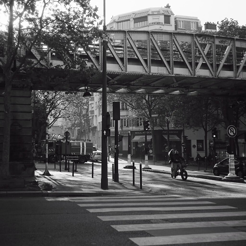 Paris streets and buildings on black and white medium format film