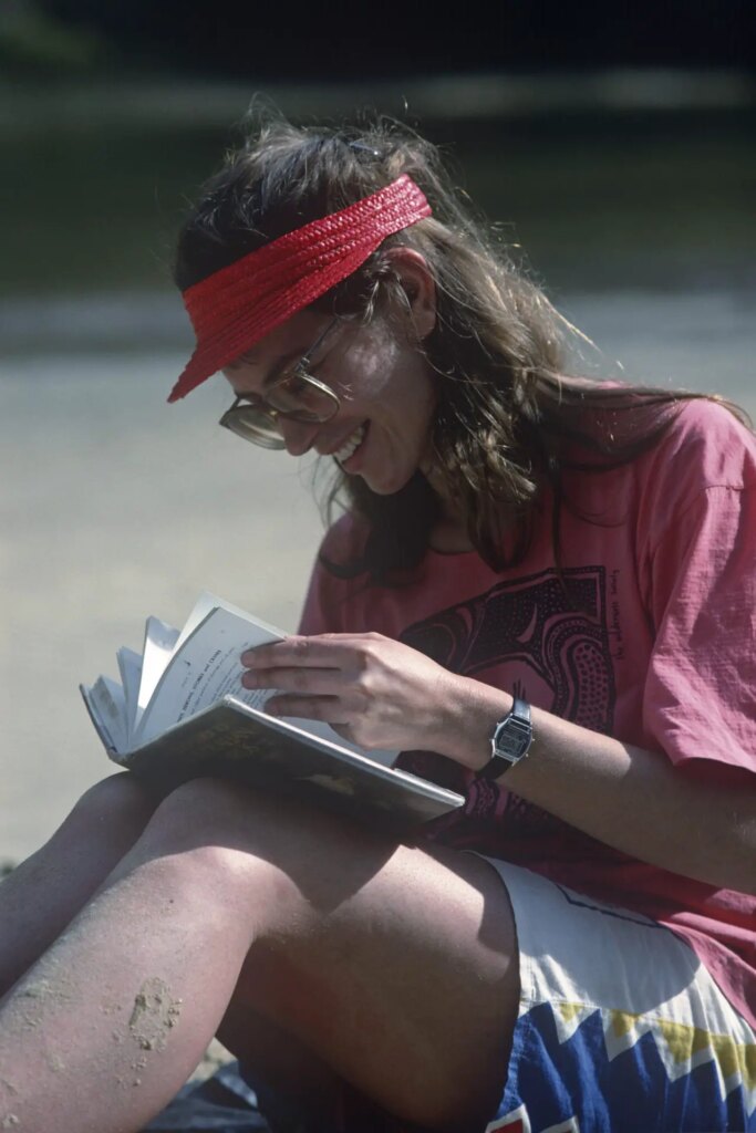 2 Catherine at Wamoon, Victoria, consulting her copy of Peter Slater’s ‘A Field Guide to Australian Birds: Volume 1, Non-Passerines’. You can easily read the small print on the open page in a full-size scan. Nikon F801, Ai-s Nikkor 135mm F2.8. I forget the F-stop used. 1990.