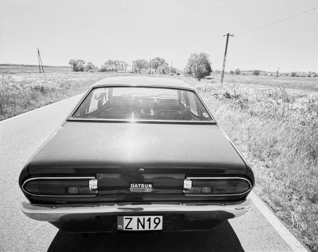 Datsun 120Y shot on Rollei RPX25 with Mamiya 7ii