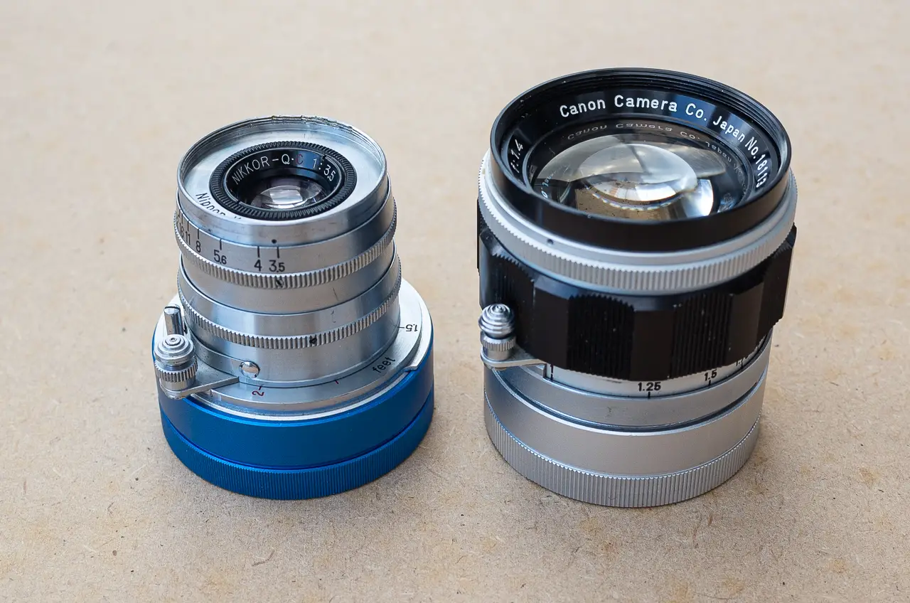 Size comparison - Nikkor-Q.C 5cm f/3.5 and Canon 50mm f/1.4
