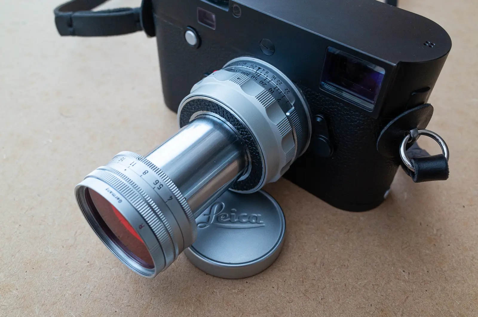 Elmar 9cm f/4 extended mounted on a Leica M Monochrom typ 246