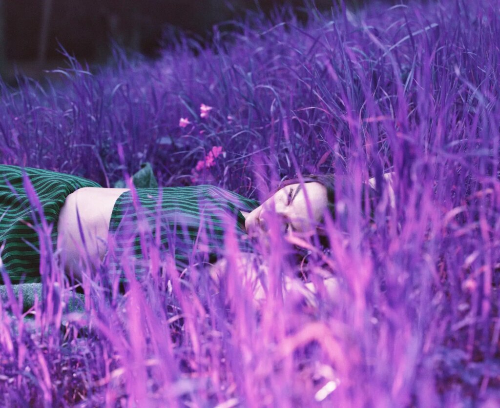 LomoChrome Purple Petillant version in medium format sample image of a person outdoors in nature