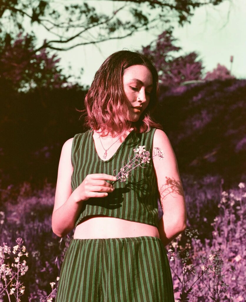LomoChrome Purple Petillant version in medium format sample image of a person outdoors in nature
