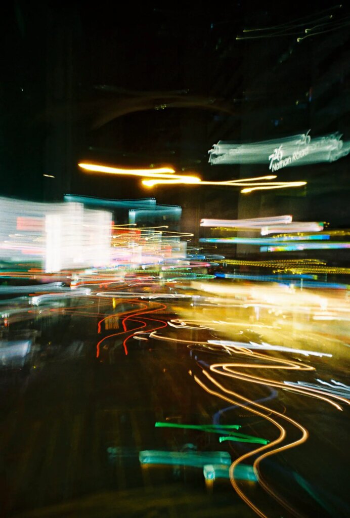long exposure on LomoApparat at night with city lights