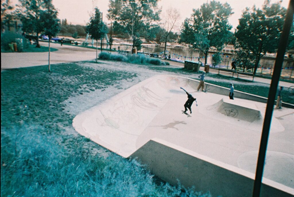 LomoChrome Turquoise film image of a skate park