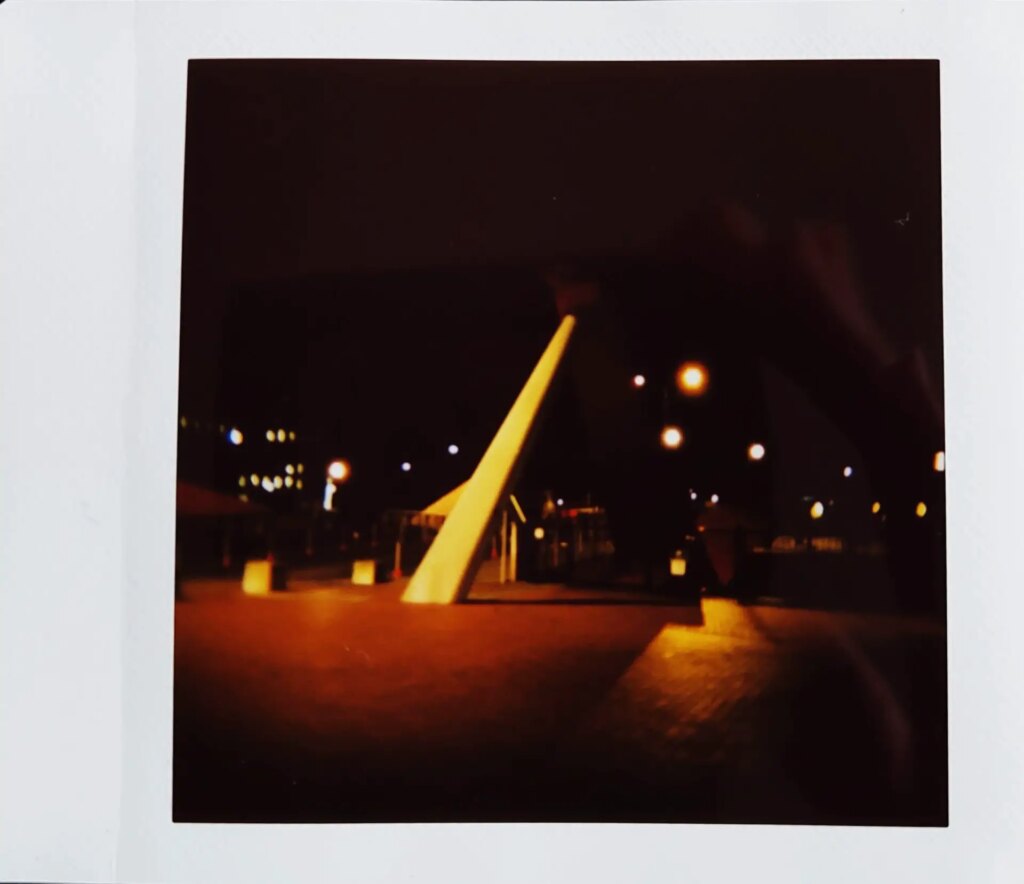night time at cardiff bay taken on instax square film