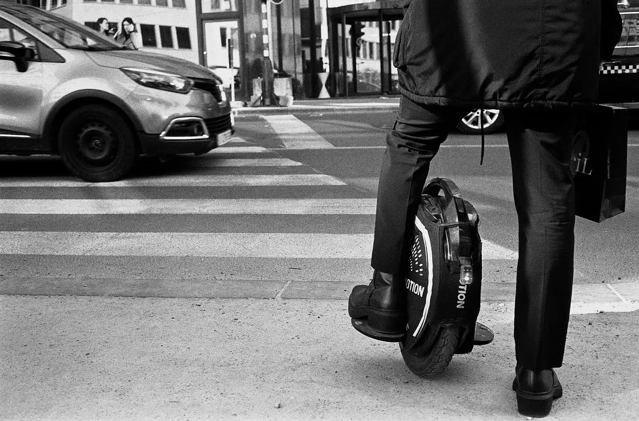 Close up of electric scooter on street in Brussels, Belgium.