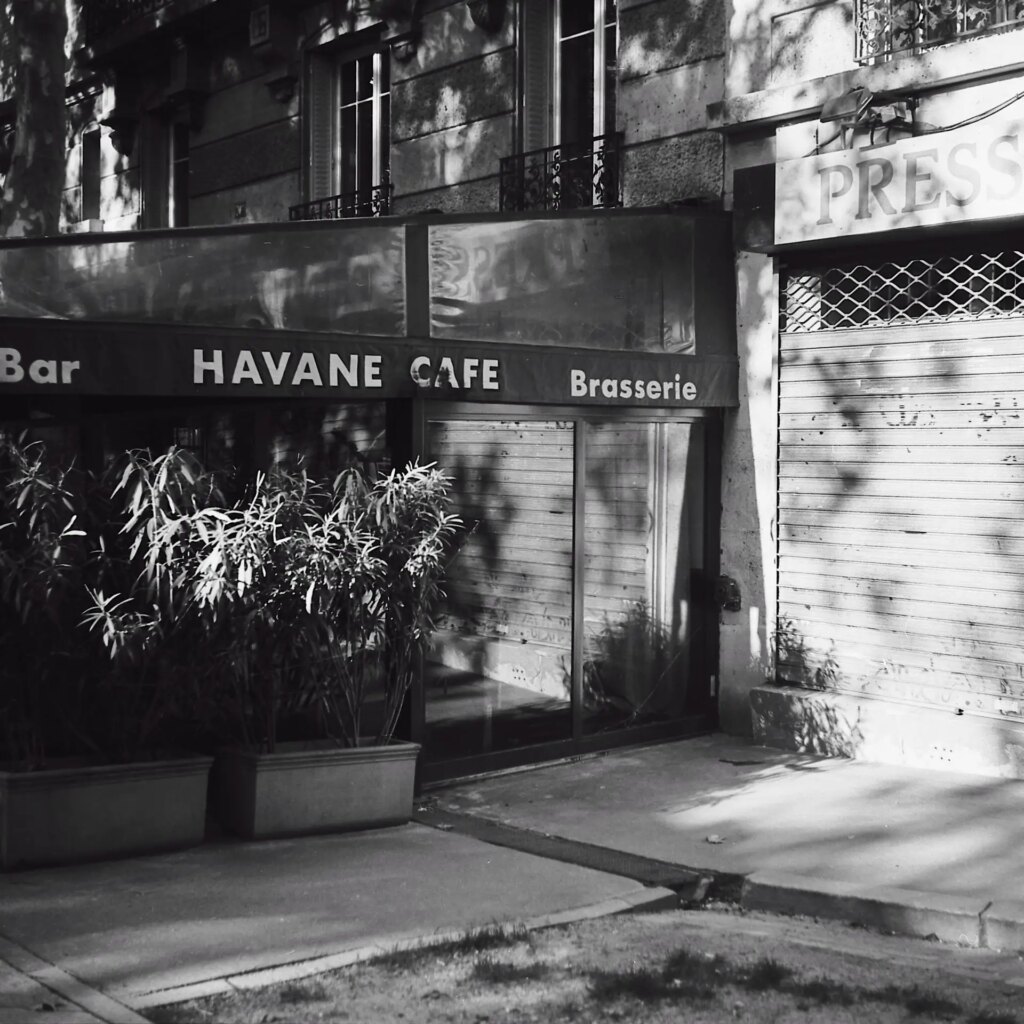 Paris streets and buildings on black and white medium format film