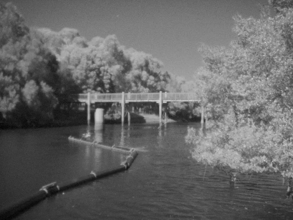 Infrared red layer of a bridge and river