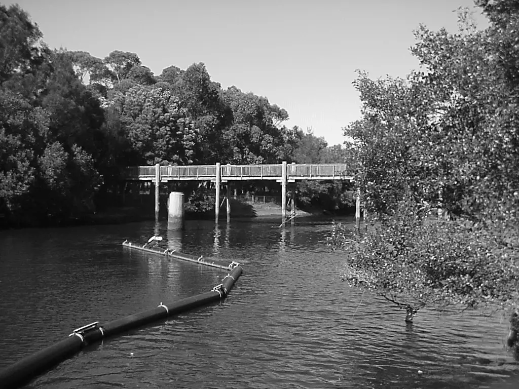 Blue layer of a bridge and river