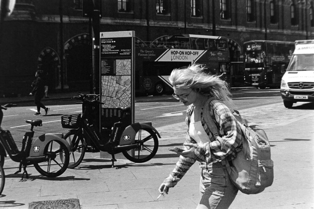Young lady walking in central London 