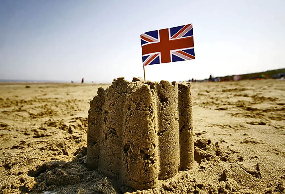 sandcastle with union jack flag
