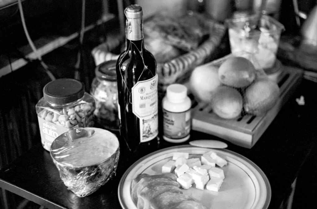 dinner table setting with wine