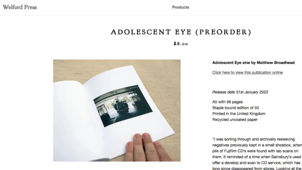 Adolescent Eye zine by Matthew Broadhead on Welford Press Website