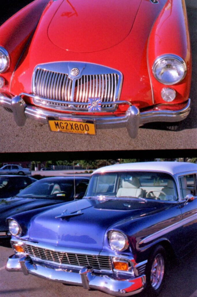 MG couple and Chevy Bel Air.