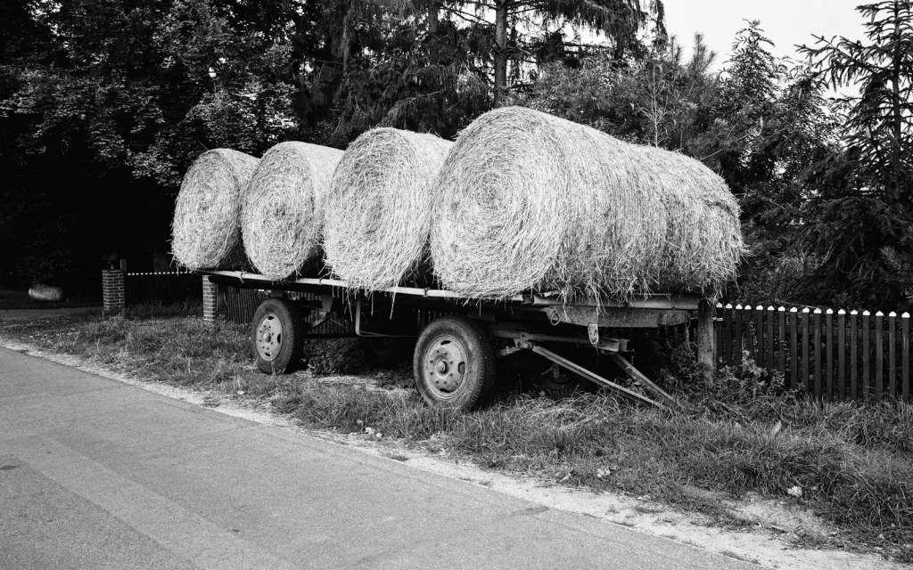 trailer with four straw bales on top