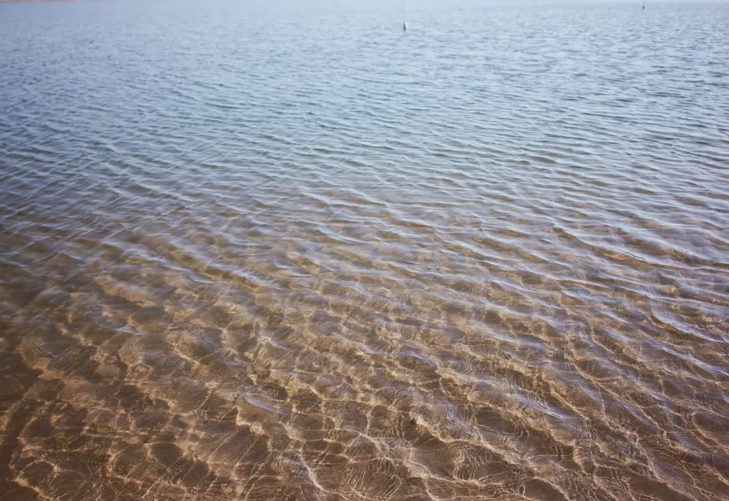 Water rippling, fading from brown to blue.