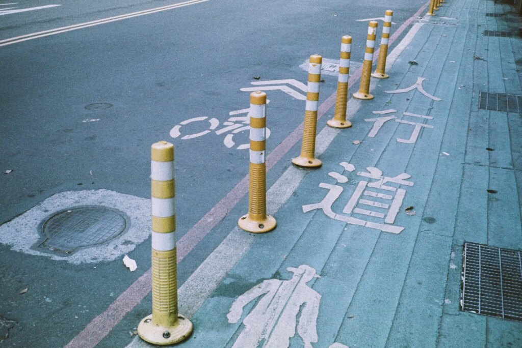 AQUA sample image - bike and walking lane urban street with orange cones