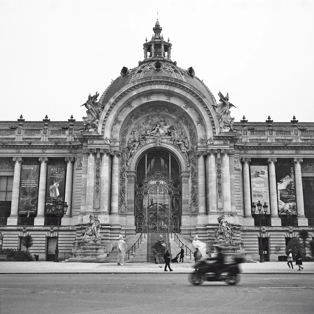 Paris streets and buildings on black and white medium format film