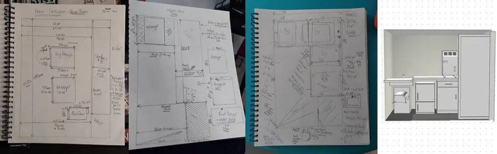 drawings, plans, paper, notebook, 3d rendering