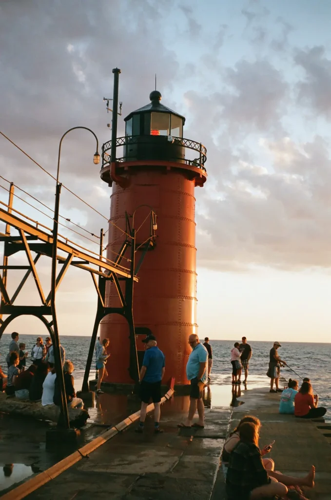 Low-light shooting with the C4. South Haven Lighthouse at sunset.