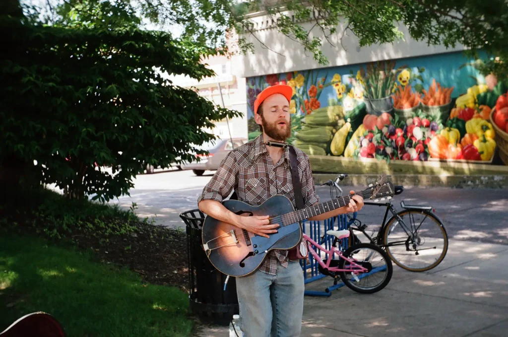 A day at the Farmer's Market with live music.