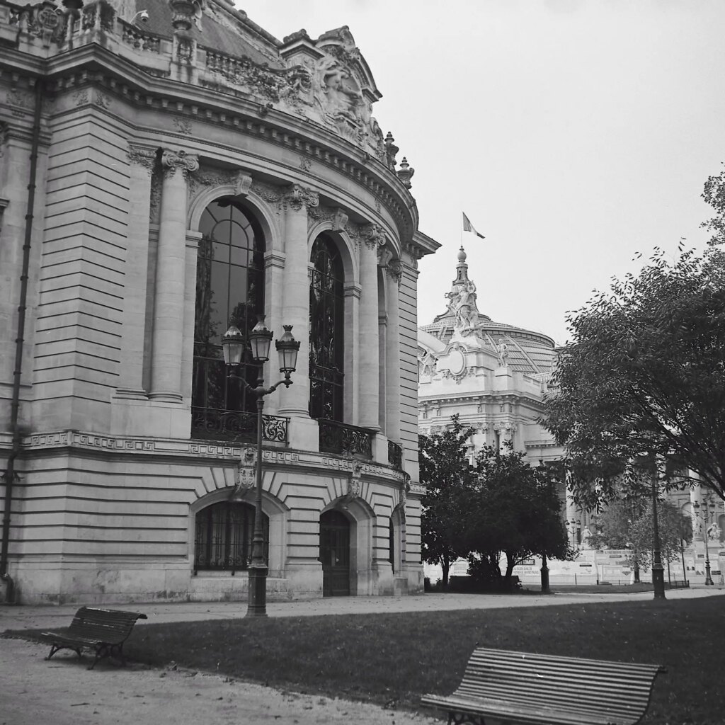 Paris streets and buildings on black and white medium format film