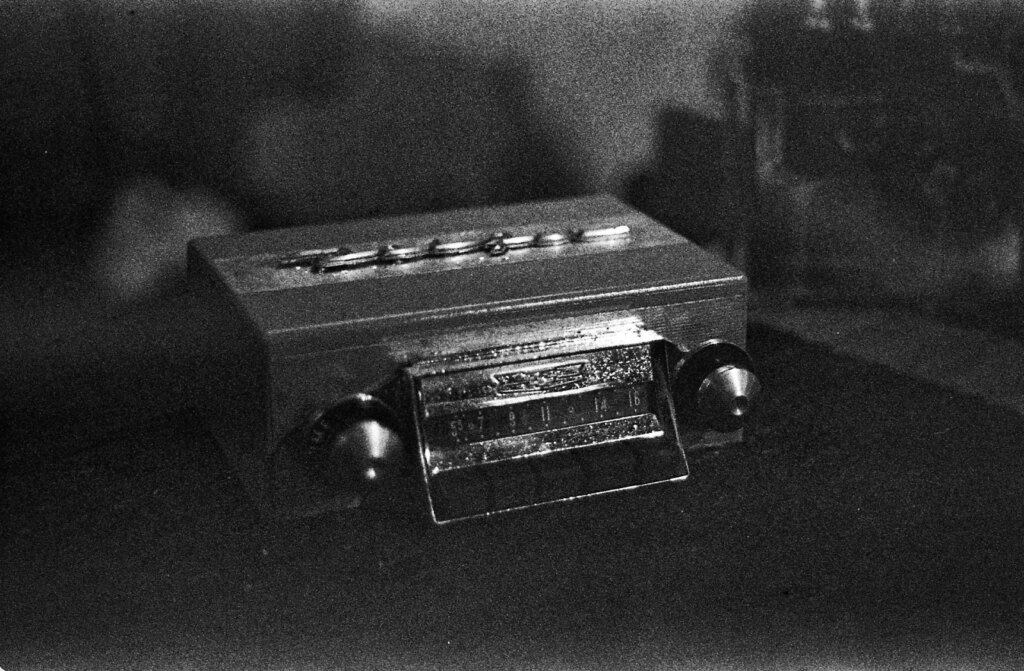 Dense, low-contrast negative of a vintage radio